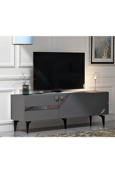 DEMONTE DECOR İRİS TV ÜNİTESİ 2 KAPAKLI ANTRASİT - GÜMÜŞ