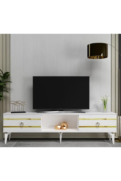 DEMONTE DECOR PELİN TV SEHPASI BEYAZ-ALTIN