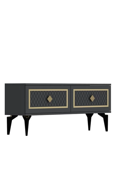 DEMONTE DECOR KAREL TV SEHPASI  ve KONSOL 2'Lİ SALON TAKIMI ANTRASİT-ALTIN - 7