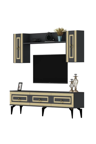 DEMONTE DECOR Karya 180 Cm Tv Ünitesi Antrasit Altın - 5