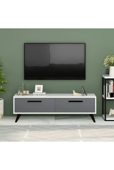 DEMONTE DECOR MELİSAA TV ÜNİTESİ, 120 CM, 2 KAPAKLI BEYAZ-ANTRASİT