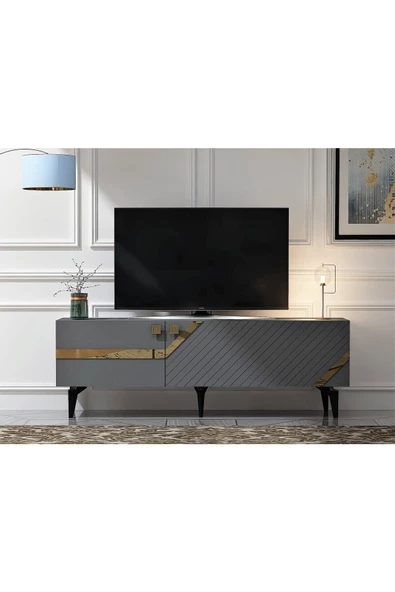 DEMONTE DECOR İRİS TV ÜNİTESİ 2 KAPAKLI ANTRASİT - ALTIN - 2