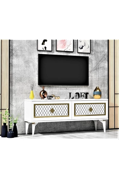 DEMONTE DECOR 2 Kapaklı Arel Tv Sehpası Beyaz-altın - 2