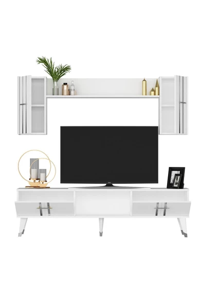 DEMONTE DECOR ASSEL TV ÜNİTESİ TAKIMI BEYAZ-GÜMÜŞ - 5