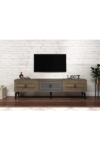 DEMONTE DECOR Asya 180 Cm Tv Sehpası (ALT MODÜL) Ceviz Antrasit
