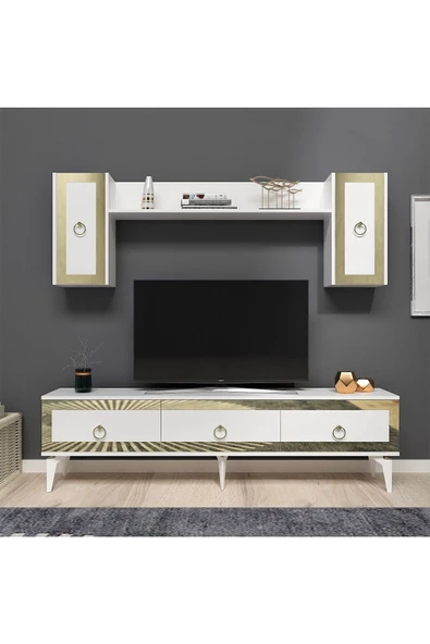 DEMONTE DECOR Ponny 180 Cm Tv Ünitesi Beyaz Altın