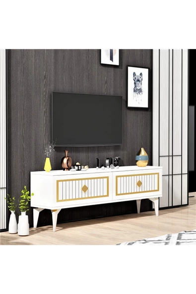 DEMONTE DECOR VENNAA TV ÜNİTESİ 120 CM BEYAZ-ALTIN