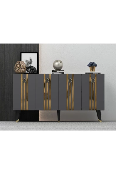 DEMONTE DECOR IŞILL KONSOL ANTRASİT-ALTIN