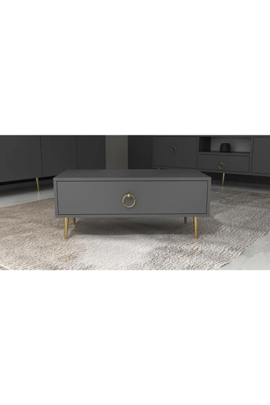 DEMONTE DECOR DROP TV ÜNİTESİ,KONSOL ve ORTA SEHPA 3'LÜ SALON TAKIMI ANTRASİT-ALTIN - 7