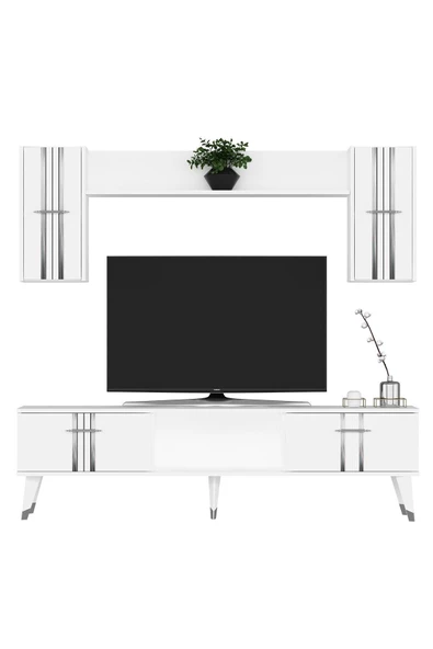 DEMONTE DECOR ASSEL TV ÜNİTESİ TAKIMI BEYAZ-GÜMÜŞ - 3