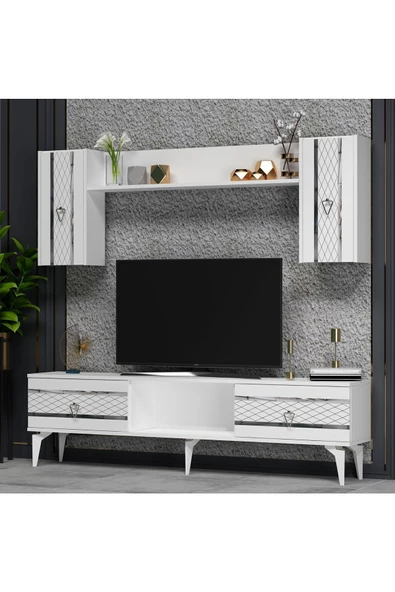 DEMONTE DECOR PELİN TV ÜNİTESİ TAKIMI BEYAZ-GÜMÜŞ - 2