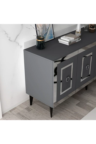 DEMONTE DECOR Karya 180 Cm Tv Ünitesi Ve Konsol 2'li Salon Takımı Antrasit-gümüş - 4