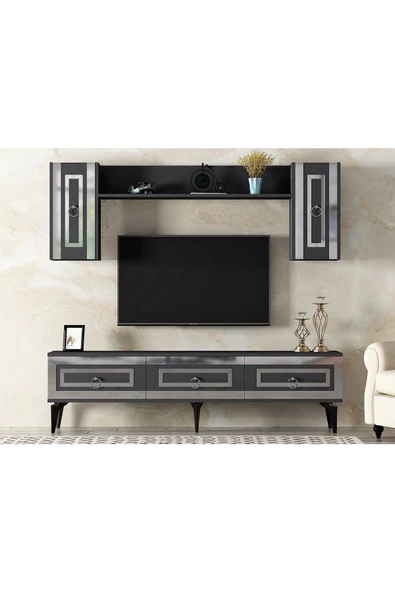 DEMONTE DECOR Karya 180 Cm Tv Ünitesi Ve Konsol 2'li Salon Takımı Antrasit-gümüş - 2