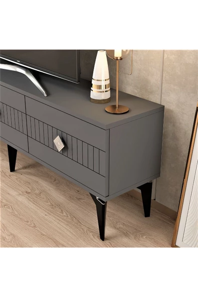 DEMONTE DECOR NORRA 180 CM TV SEHPASI (ALT MODÜL) ANTRASİT-GÜMÜŞ - 3