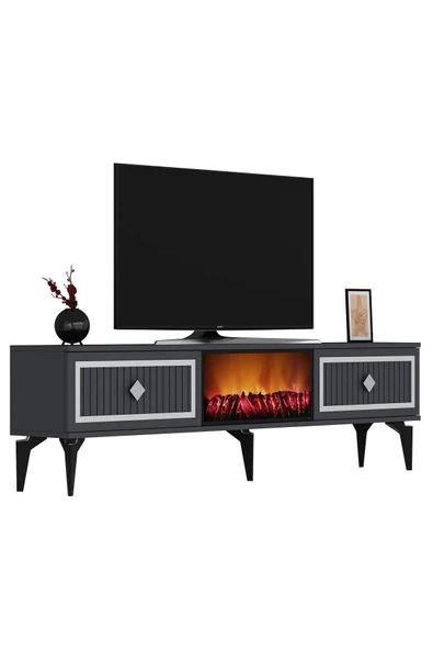 DEMONTE DECOR FLLAME ŞÖMİNELİ TV SEHPASI (ALT MODÜL) ANTRASİT-GÜMÜŞ - 6