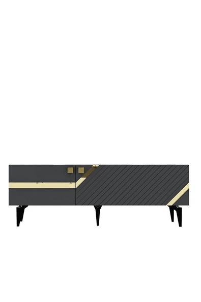 DEMONTE DECOR İRİS TV ÜNİTESİ 2 KAPAKLI ANTRASİT - ALTIN - 6
