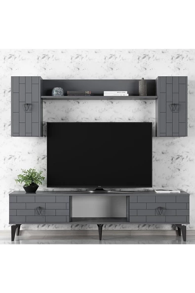 DEMONTE DECOR 4 Kapaklı, 2 Raflı Varna Tv Ünitesi Takım Antrasit-antrasit