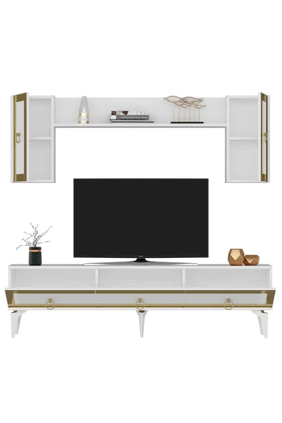 DEMONTE DECOR Ponny 180 Cm Tv Ünitesi Beyaz Altın - 6