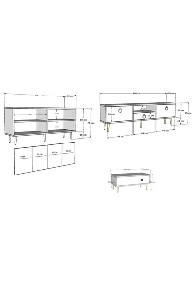 DEMONTE DECOR DROP TV ÜNİTESİ,KONSOL ve ORTA SEHPA 3'LÜ SALON TAKIMI ANTRASİT-ALTIN - 8