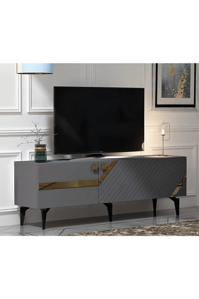 DEMONTE DECOR İRİS TV ÜNİTESİ 2 KAPAKLI ANTRASİT - ALTIN