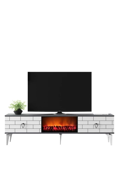 DEMONTE DECOR VARNA TV SEHPASI ŞÖMİNELİ (ALT MODÜL )ANTRASİT-BEYAZ - 3