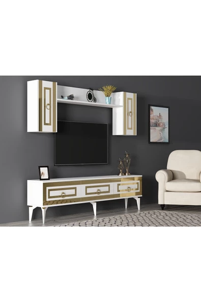 DEMONTE DECOR Karya 180 Cm Tv Ünitesi Beyaz Altın - 2