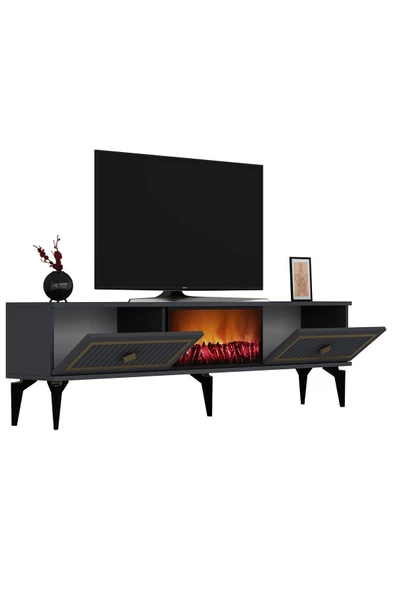 DEMONTE DECOR FLLAME ŞÖMİNELİ TV SEHPASI (ALT MODÜL) ANTRASİT-ALTIN - 7