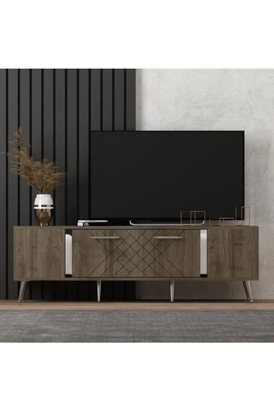 DEMONTE DECOR DETTAS TV ÜNİTESİ, 150 CM CEVİZ-GÜMÜŞ