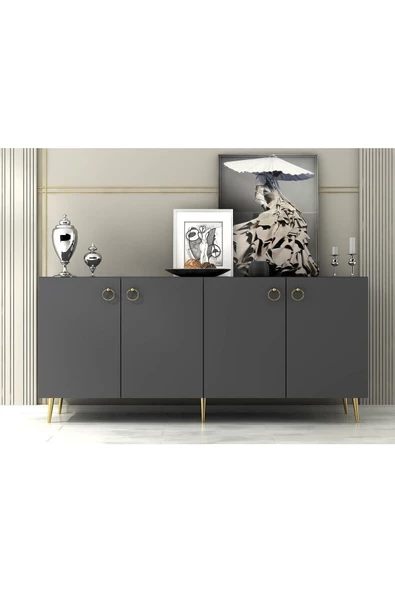 DEMONTE DECOR DROP TV ÜNİTESİ,KONSOL ve ORTA SEHPA 3'LÜ SALON TAKIMI ANTRASİT-ALTIN - 3