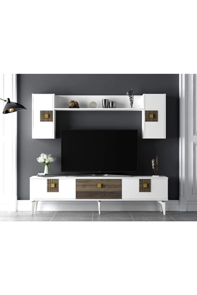 DEMONTE DECOR Luna 180 Cm Tv Ünitesi Takımı Beyaz-ceviz