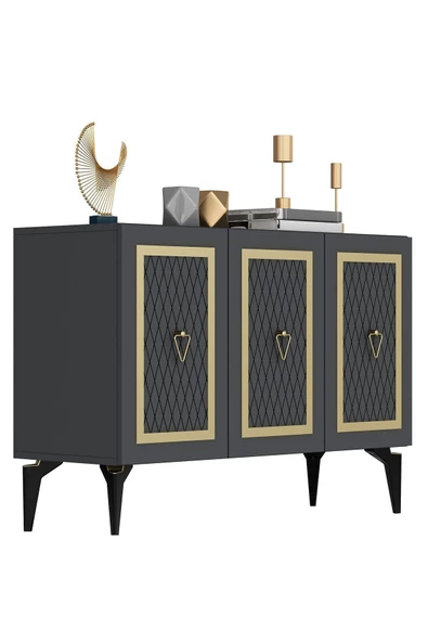 DEMONTE DECOR KAREL TV SEHPASI  ve KONSOL 2'Lİ SALON TAKIMI ANTRASİT-ALTIN - 6