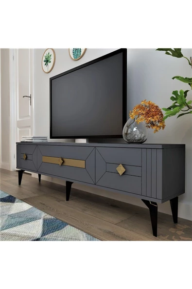 DEMONTE DECOR Ceneyra 180 Cm Tv Ünitesi Antrasit-altın - 2