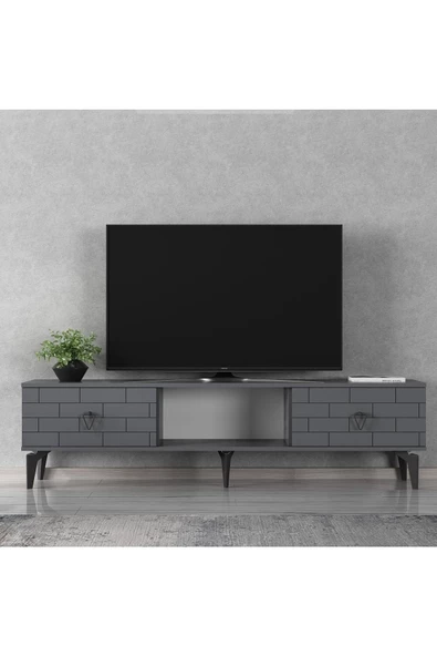 DEMONTE DECOR 2 Kapaklı, Raflı Varna Tv Sehpası Alt Modül Antrasit-antrasit