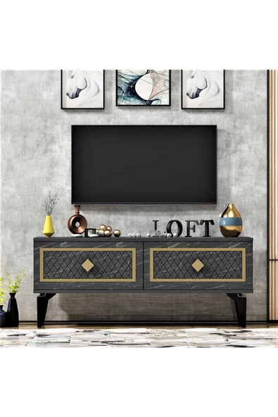 DEMONTE DECOR 2 Kapaklı Arel Tv Sehpası Royalmermer-altın
