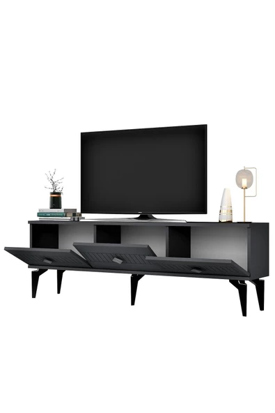 DEMONTE DECOR NORRA 180 CM TV SEHPASI (ALT MODÜL) ANTRASİT-GÜMÜŞ - 6