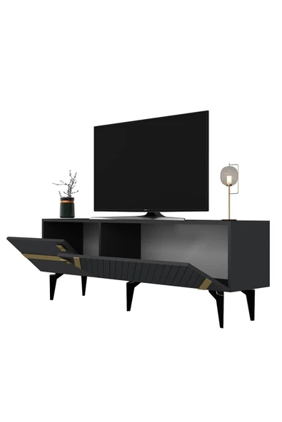 DEMONTE DECOR İRİS TV ÜNİTESİ 2 KAPAKLI ANTRASİT - ALTIN - 5