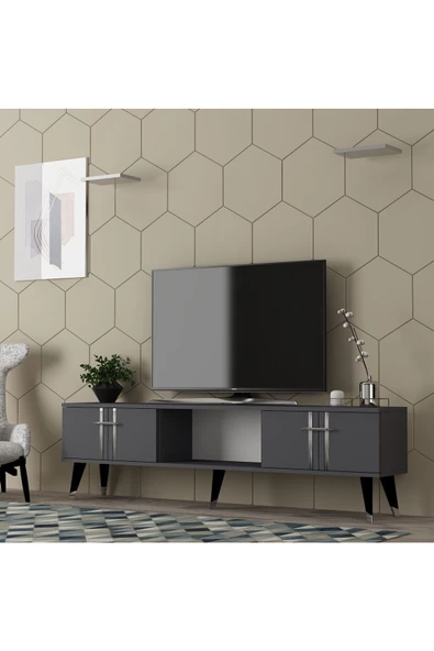 DEMONTE DECOR ASSEL TV SEHPASI (ALT MODÜL) ANTRASİT-GÜMÜŞ