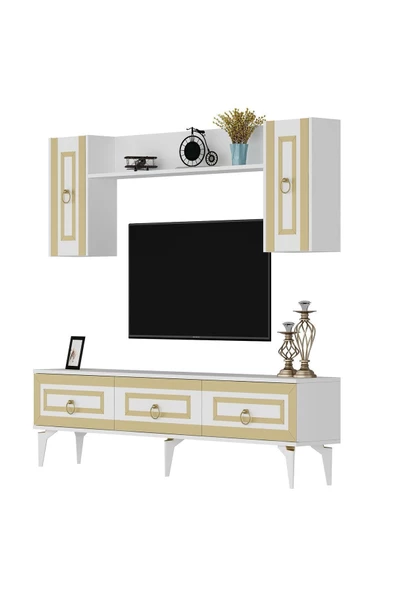 DEMONTE DECOR Karya 180 Cm Tv Ünitesi Beyaz Altın - 5