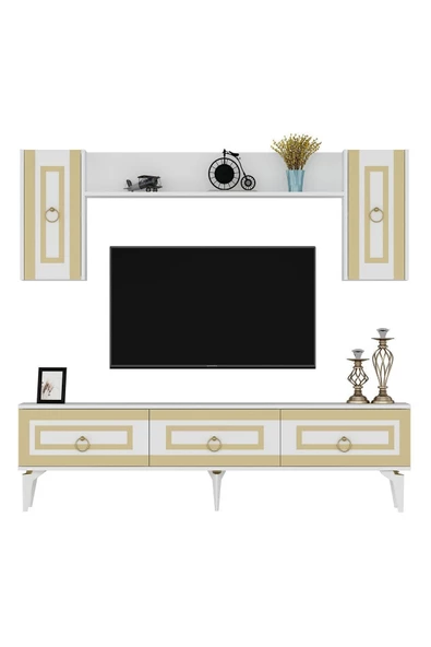 DEMONTE DECOR Karya 180 Cm Tv Ünitesi Beyaz Altın - 4