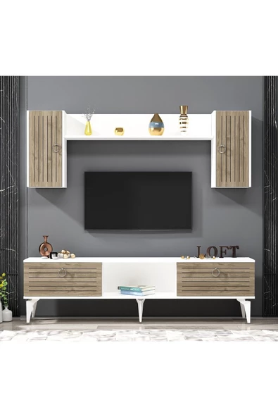 DEMONTE DECOR ARONA TV ÜNİTESİ BEYAZ CEVİZ