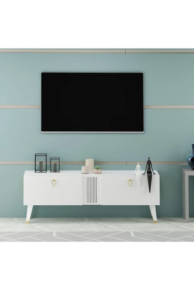 DEMONTE DECOR 2 Kapaklı Honey Tv Ünitesi Beyaz-beyaz