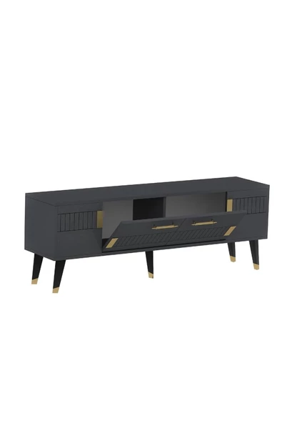 DEMONTE DECOR 2 Raflı, Kapaklı 150 Cm Moda Tv Ünitesi Antrasit-altın - 4