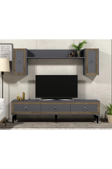 DEMONTE DECOR Sellen 180 Cm Tv Ünitesi Takımı Antrasit-ceviz