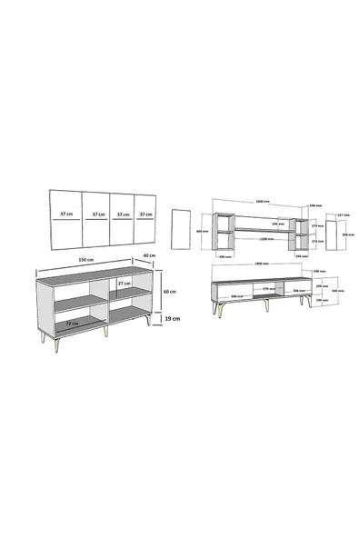 DEMONTE DECOR Karya 180 Cm Tv Ünitesi Ve Konsol 2'li Salon Takımı Antrasit-gümüş - 8