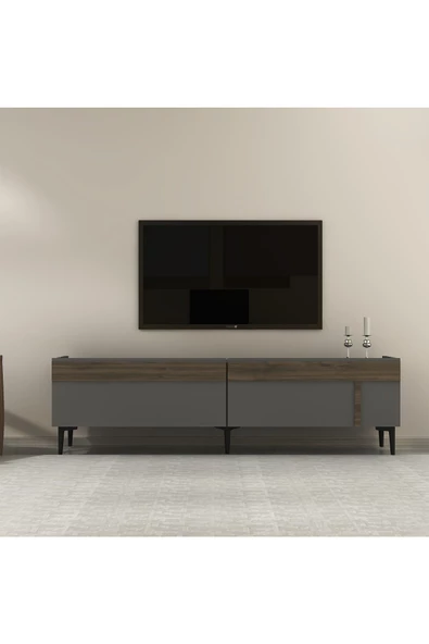 DEMONTE DECOR ASUDE TV SEHPASI,KONSOL ve ORTA SEHPA 3'LÜ SALON TAKIMI ANTRASİT-CEVİZ - 5