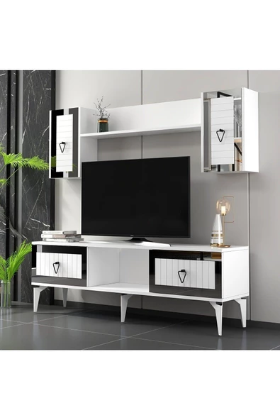 cantek dizayn Linda Tv Ünitesi Takımı Beyaz-gümüş - 2