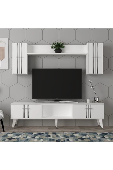 DEMONTE DECOR ASSEL TV ÜNİTESİ TAKIMI BEYAZ-GÜMÜŞ - 2