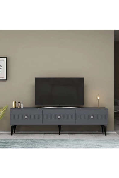 DEMONTE DECOR NORRA 180 CM TV SEHPASI (ALT MODÜL) ANTRASİT-GÜMÜŞ