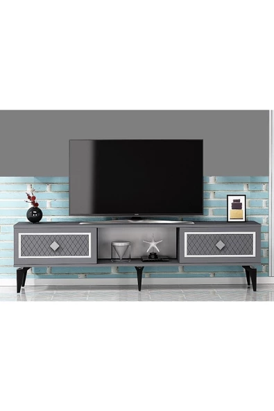 DEMONTE DECOR 2 Kapaklı, Raflı Herry Tv Sehpası Alt Modül Antrasit-gümüş