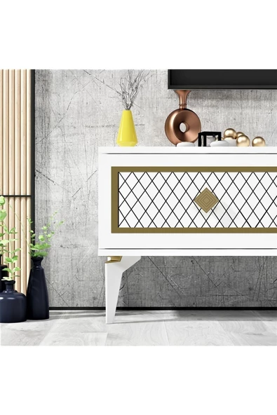 DEMONTE DECOR 2 Kapaklı Arel Tv Sehpası Beyaz-altın - 3